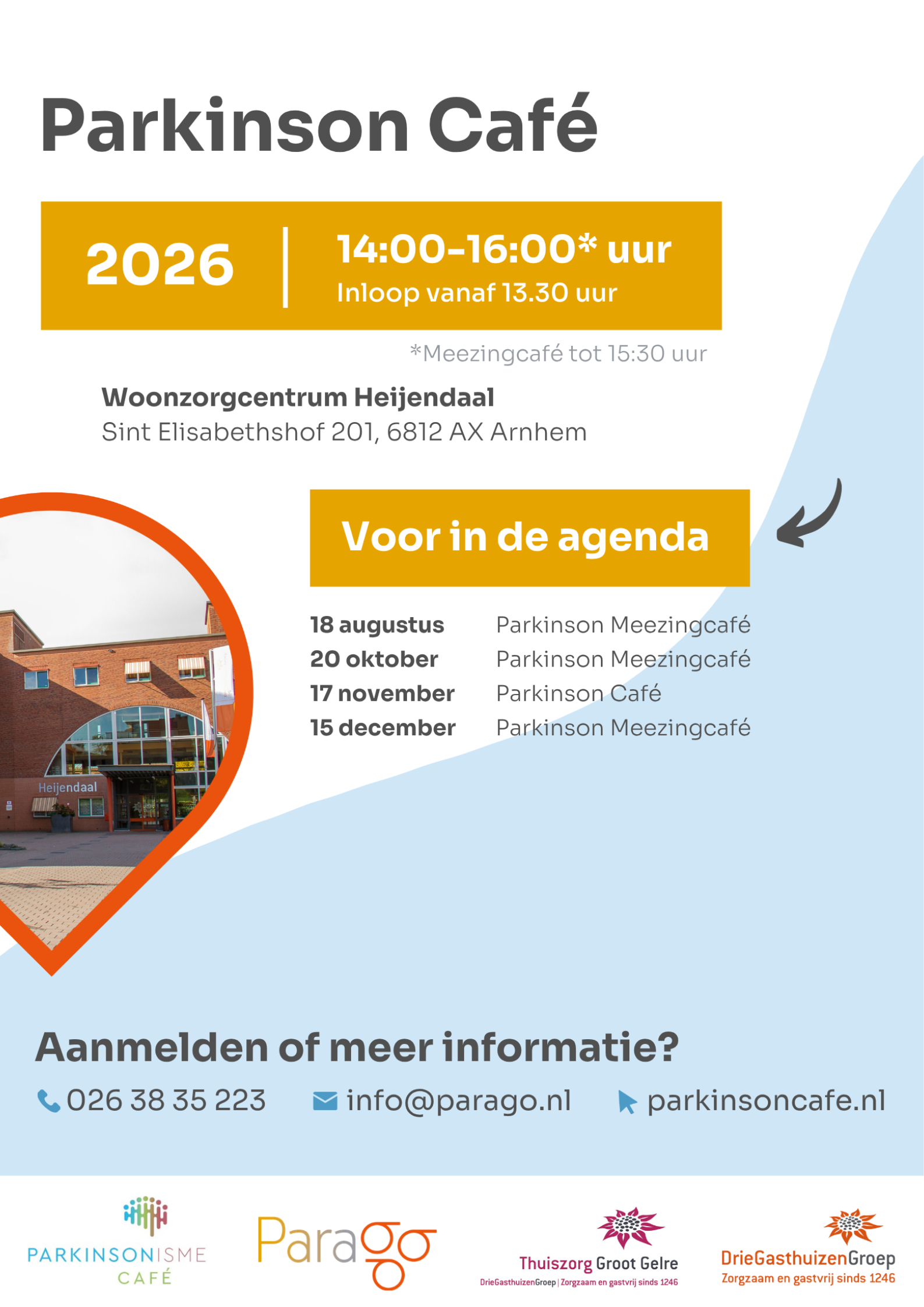 Poster met de data van het Meezingcafé in 2026 bij woonzorglocatie Heijendaal.